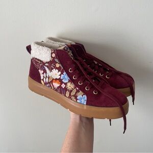 Keds Rifle Paper Company Spade Tahoe High Top Floral Burgundy Sneaker Sherpa 8.5